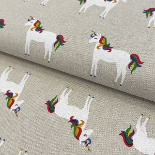 Decoration fabric Linenlook Unique unicorn