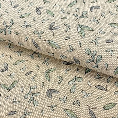 Decoration fabric Linenlook Leaf soft watercolor