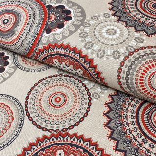 Decoration fabric Linenlook Geometric mandala red