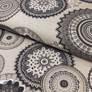 Decoration fabric Linenlook Geometric mandala anthracite