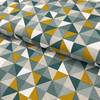 Decoration fabric Linenlook Geometric Tile bottle green