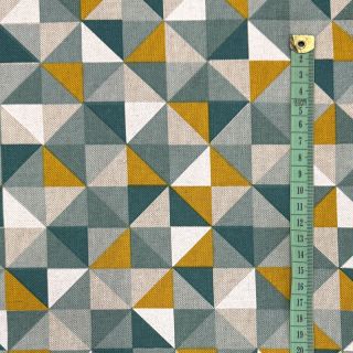 Decoration fabric Linenlook Geometric Tile bottle green