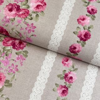 Decoration fabric Linenlook Flowers lace
