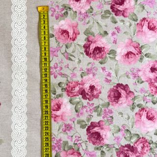 Decoration fabric Linenlook Flowers lace
