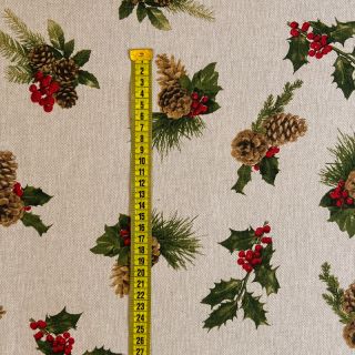Decoration fabric Linenlook Pine needles and cones
