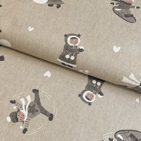 Decoration fabric Linenlook Kids Playing Snow