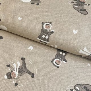 Decoration fabric Linenlook Kids Playing Snow