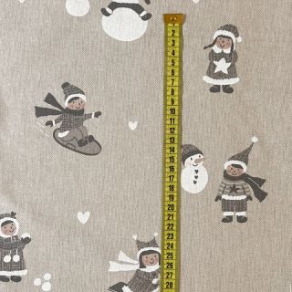 Decoration fabric Linenlook Kids Playing Snow