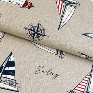 Decoration fabric Linenlook Sailing yacht club