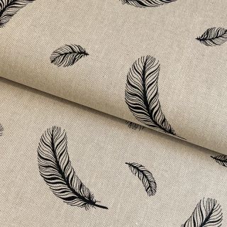 Decoration fabric Linenlook Big feathers