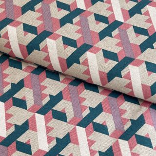 Decoration fabric Linenlook Graphic Triangles Jade
