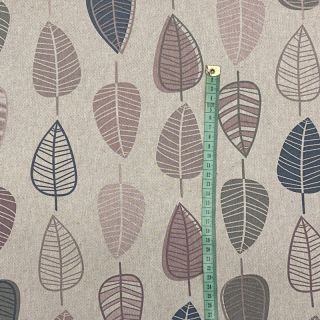 Decoration fabric Linenlook Scandi retro leaf