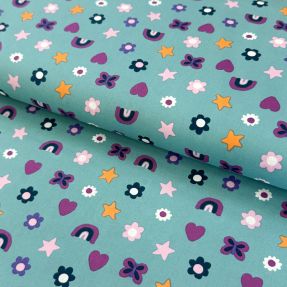 Cotton fabric Love light petrol