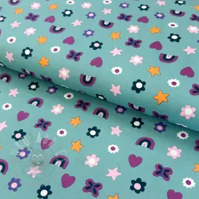 Cotton fabric Love light petrol