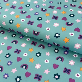 Cotton fabric Love light petrol