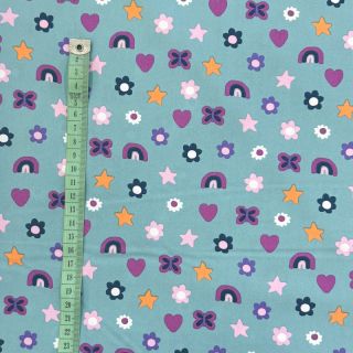 Cotton fabric Love light petrol