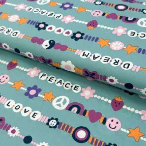 Cotton fabric Love dream light petrol