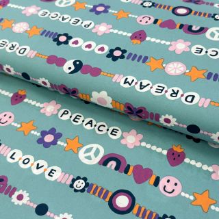 Cotton fabric Love dream light petrol