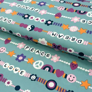 Cotton fabric Love dream light petrol