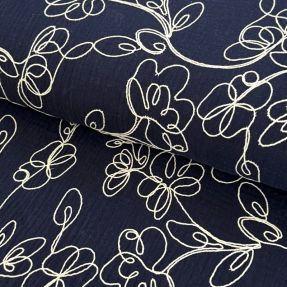 Double gauze/muslin EMBROIDERY Climbing flowers navy
