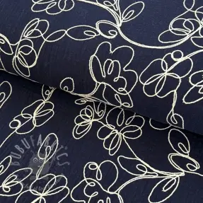 Double gauze/muslin EMBROIDERY Climbing flowers navy