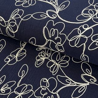 Double gauze/muslin EMBROIDERY Climbing flowers navy