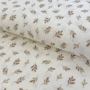 Double gauze/muslin Leaves in the wind taupe digital print