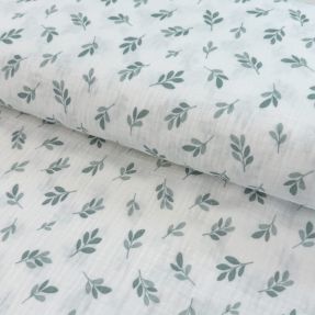 Double gauze/muslin Leaves in the wind sage digital print