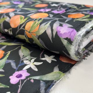 Viscose SATIN Leaves and oranges digital print