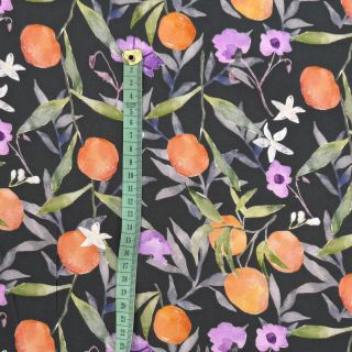 Viscose SATIN Leaves and oranges digital print
