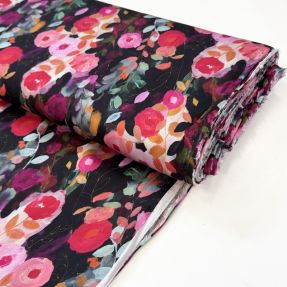 Viscose SATIN Night flowers black digital print