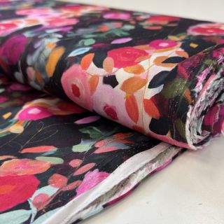 Viscose SATIN Night flowers black digital print