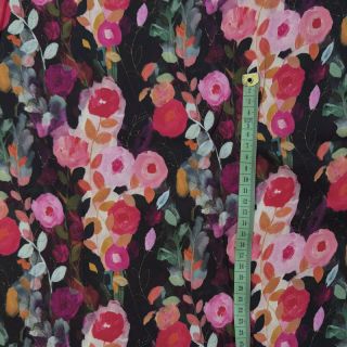 Viscose SATIN Night flowers black digital print