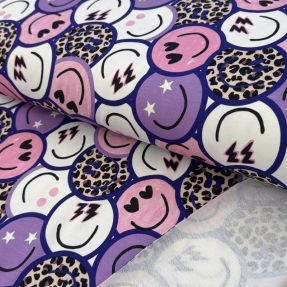 Sweat fabric Happy faces purple digital print