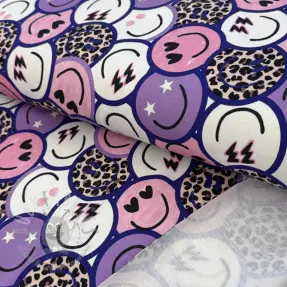 Sweat fabric Happy faces purple digital print