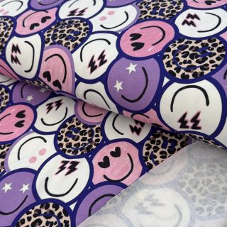 Sweat fabric Happy faces purple digital print