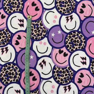 Sweat fabric Happy faces purple digital print