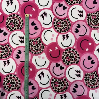Sweat fabric Happy faces pink digital print