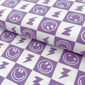 Jersey Happy faces square lavender digital print