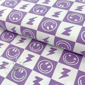 Jersey Happy faces square lavender digital print