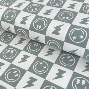 Jersey Happy faces square sage digital print