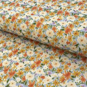 Linen viscose CREPE Flowers yellow digital print