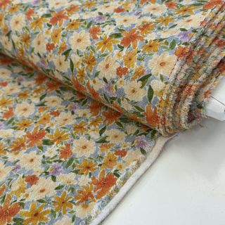 Linen viscose CREPE Flowers yellow digital print