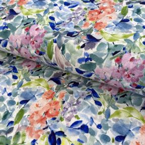 Linen viscose CREPE Flowers blue digital print