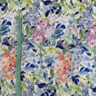 Linen viscose CREPE Flowers blue digital print