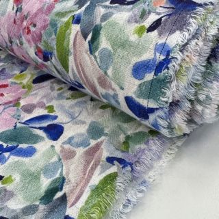 Linen viscose CREPE Flowers blue digital print