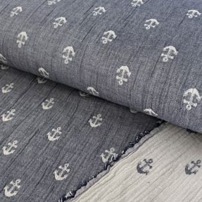 Double gauze/muslin JACQUARD Anchor 2-side faded gray navy