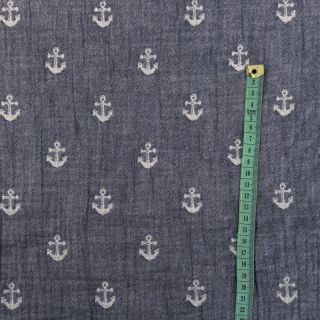 Double gauze/muslin JACQUARD Anchor 2-side faded gray navy