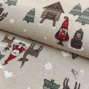 Decoration fabric Linenlook Tomte in the ice