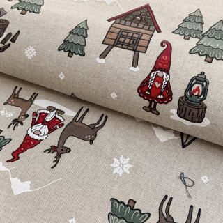 Decoration fabric Linenlook Tomte in the ice